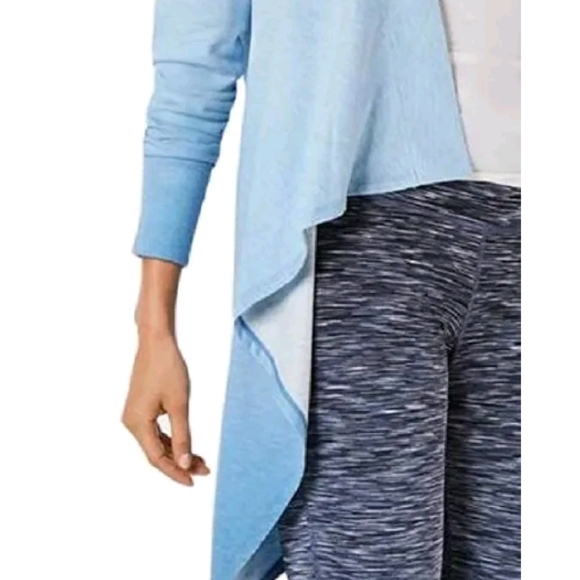 IDEOLOGY Womens Large Dip-Dyed Ombre Blue Open Front Cardigan Athleisure - Picture 2 of 2